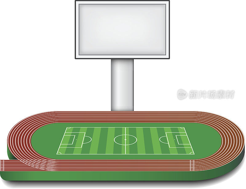 跑步跑道和足球场与空白记分牌矢量插图