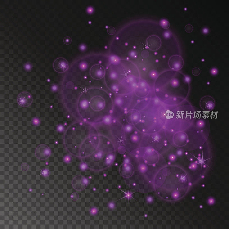 矢量紫色灯光概念抽象在透明的棋盘背景上。豪华的设计。矢量图
