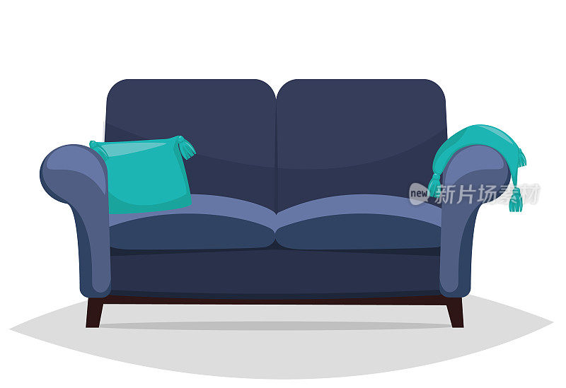 蓝色的沙发和枕头。