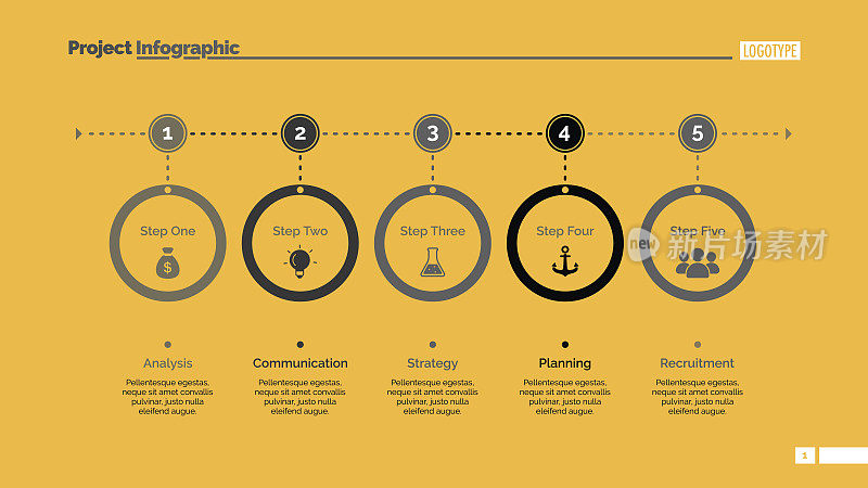 五步流程图幻灯片模板