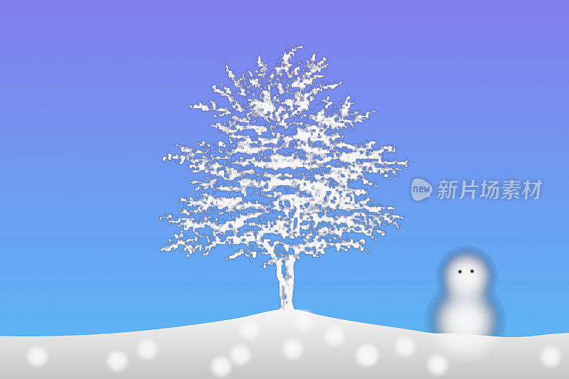 冬季的景象，中间是一棵树