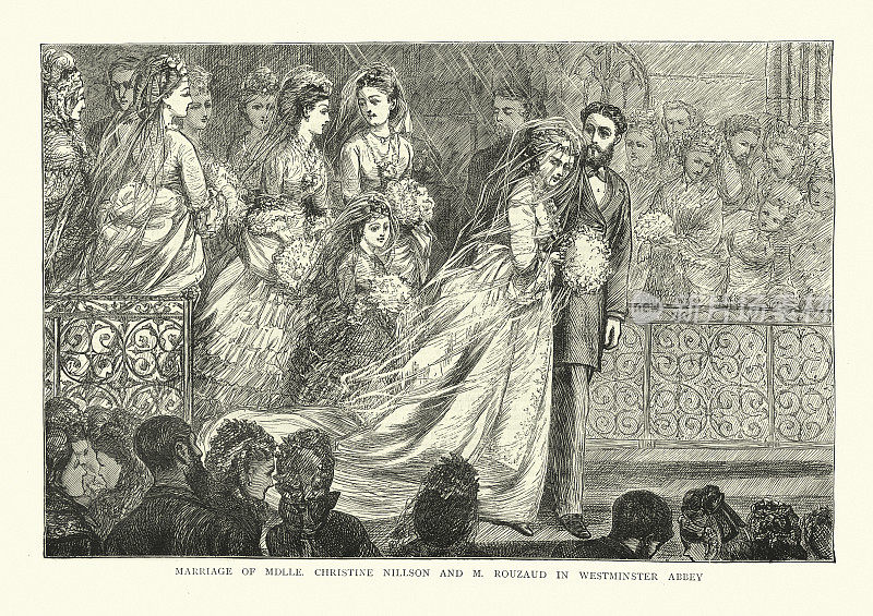 19世纪维多利亚时代的克里斯蒂娜・尼尔森和奥古斯特・鲁佐的婚礼