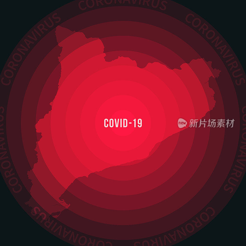 加泰罗尼亚与COVID-19传播的地图。冠状病毒爆发