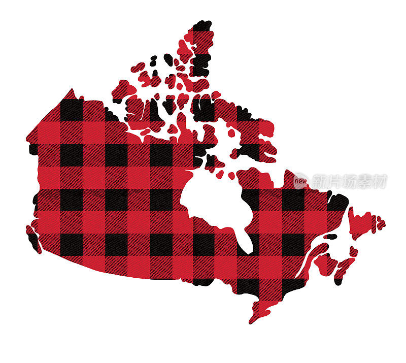 加拿大地图的格子木材在红色和黑色格子图案纹理