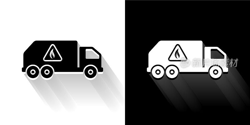 卡车和可燃物质黑色和白色长阴影图标