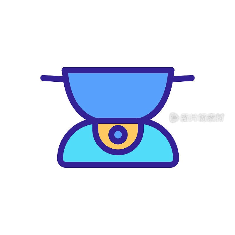 铸铁火锅碗与燃烧器图标矢量轮廓插图