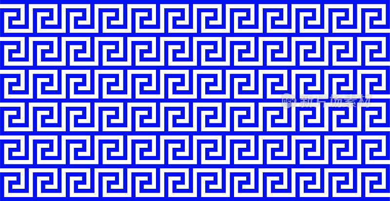 无缝曲流图案在皇家蓝色和白色，希腊关键图案背景