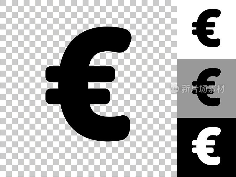欧元标志图标在棋盘透明的背景