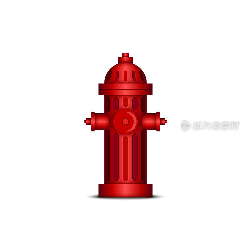 红色消火栓逼真的三维矢量模型，白色背景上的孤立物体，灭火装置。