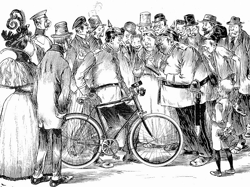 一个骑自行车的警察从另一个警察那里得到一张罚单