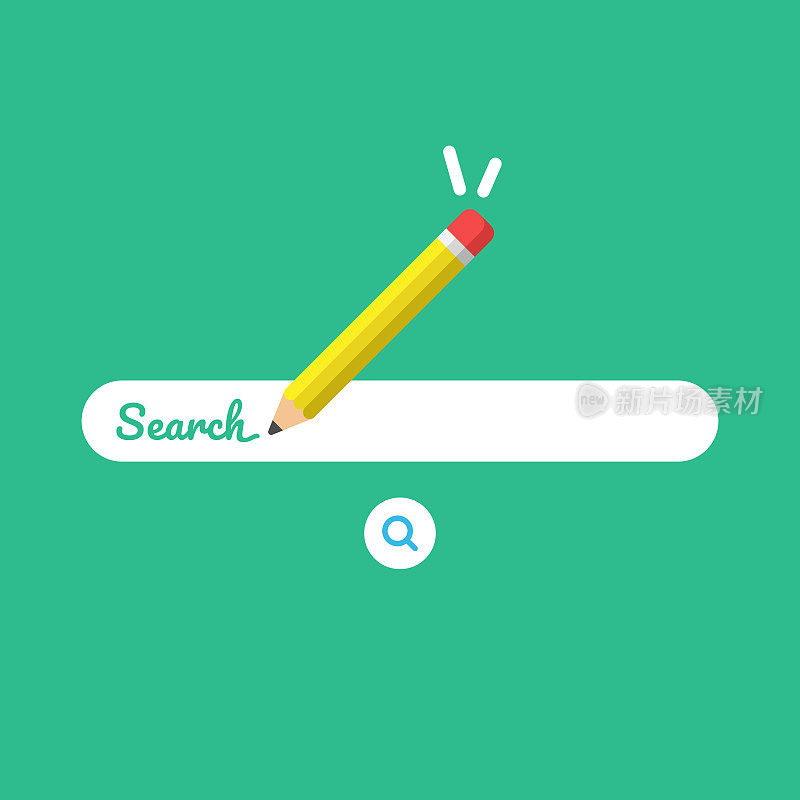 搜索栏和铅笔图标矢量设计的颜色背景。