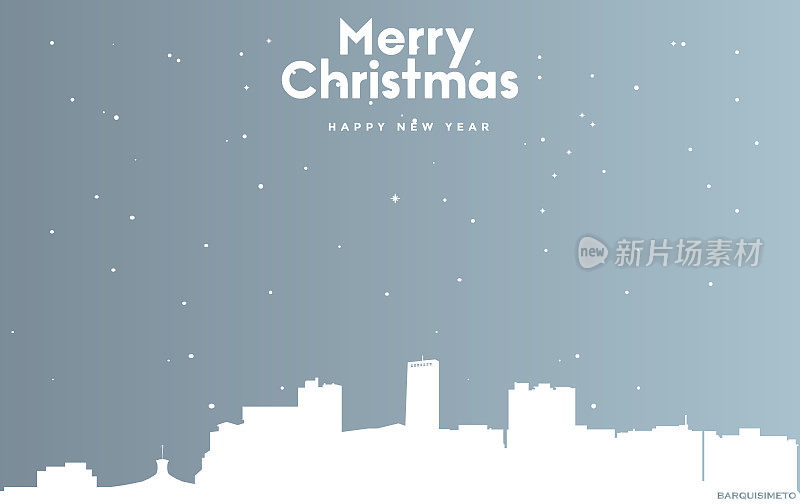 圣诞和新年蓝色贺卡与白色的城市景观巴基西梅托