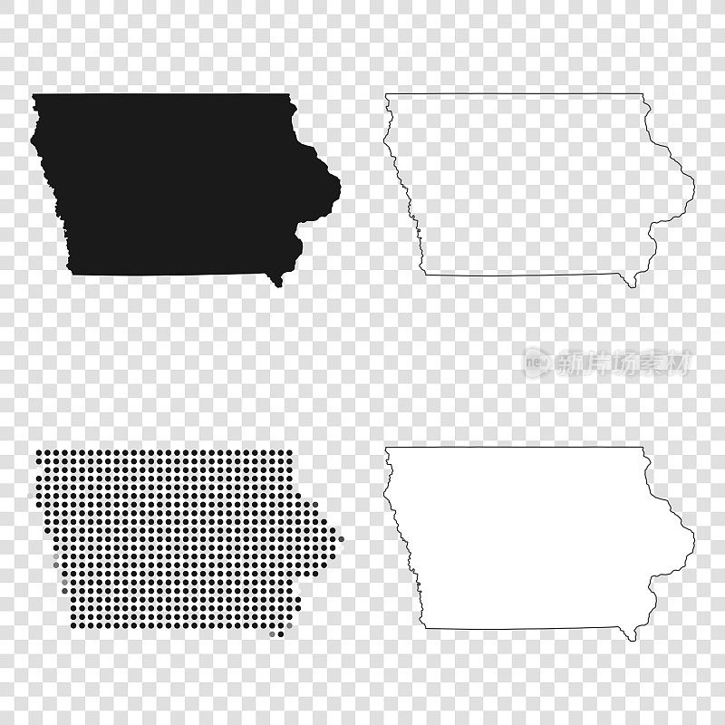 爱荷华州地图设计-黑色，轮廓，马赛克和白色