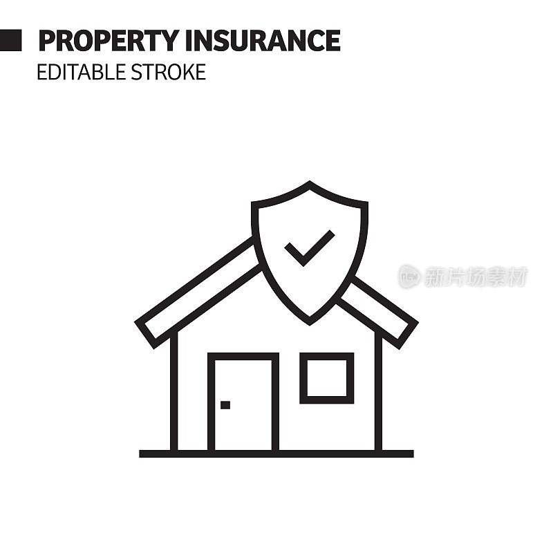 财产保险线图标，轮廓矢量符号插图。
