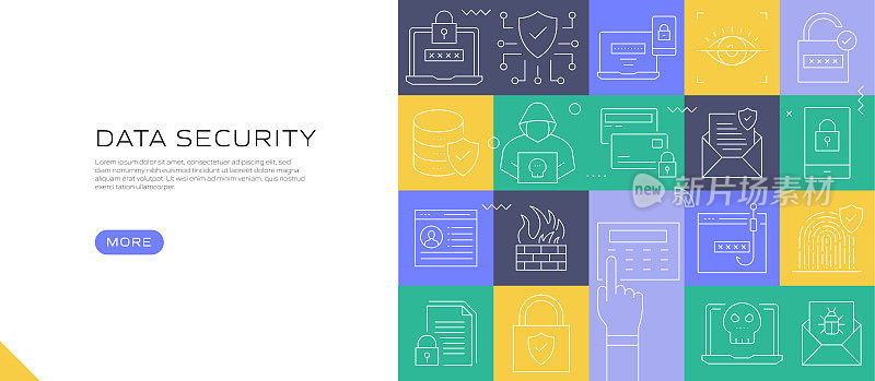 数据安全和网络安全相关的现代线条风格矢量插图