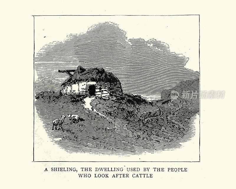 19世纪，外赫布里底群岛刘易斯牧民使用的舍灵小屋