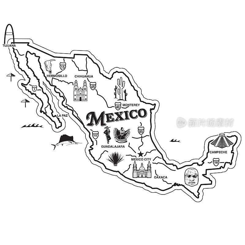 墨西哥地标旅游地图