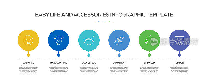 婴儿相关流程信息图表模板。过程时间图。带有线性图标的工作流布局