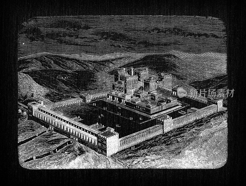 科学发现、电和磁的古董插图:耶路撒冷所罗门神庙
