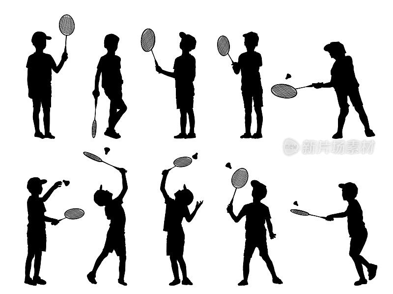 男孩打羽毛球。