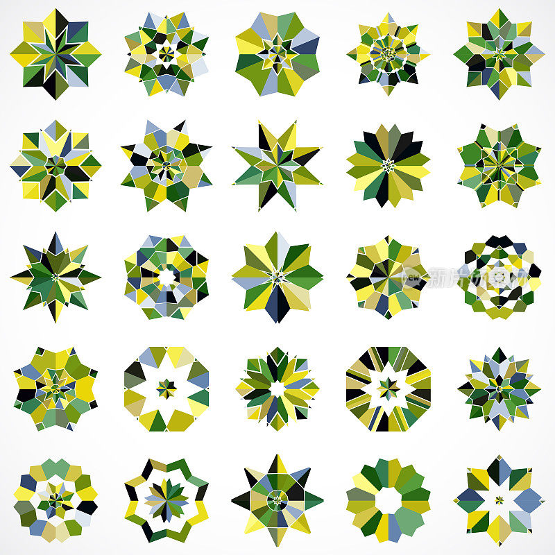 矢量抽象颜色马赛克纹理花卉曼荼罗图标集集合
