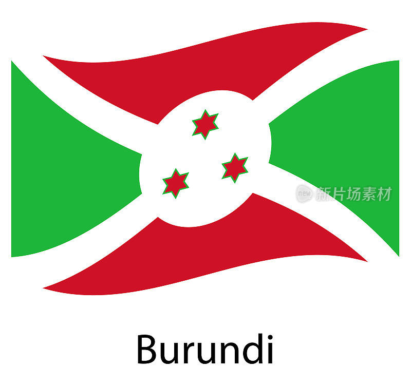 布隆迪国旗。孤立的布隆迪国旗。挥舞着布隆迪共和国的旗帜。