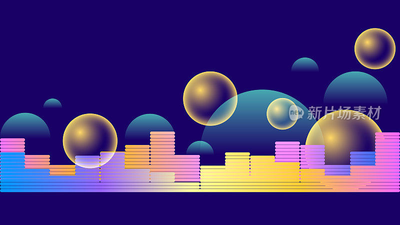Сolorful音乐横幅插图-均衡器和气泡。
