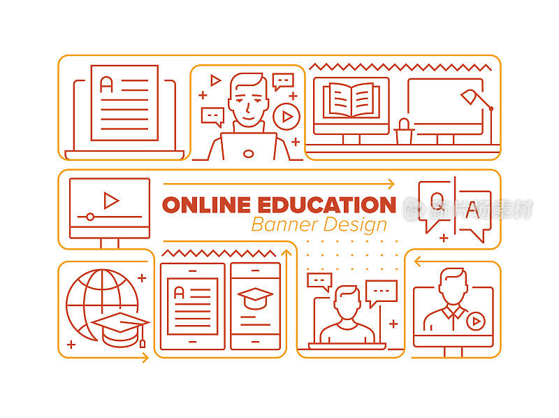 在线教育线图标集及相关工艺信息图设计