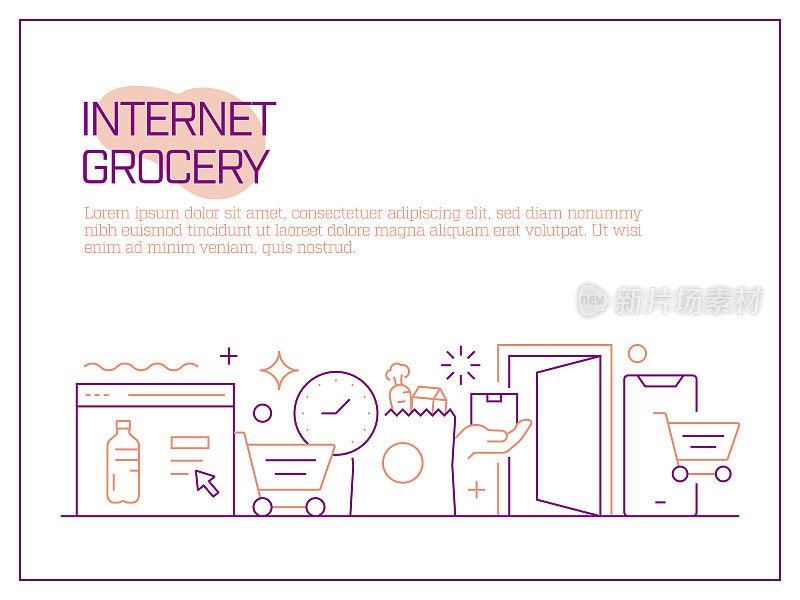 互联网杂货相关矢量横幅设计概念，现代线条风格与图标