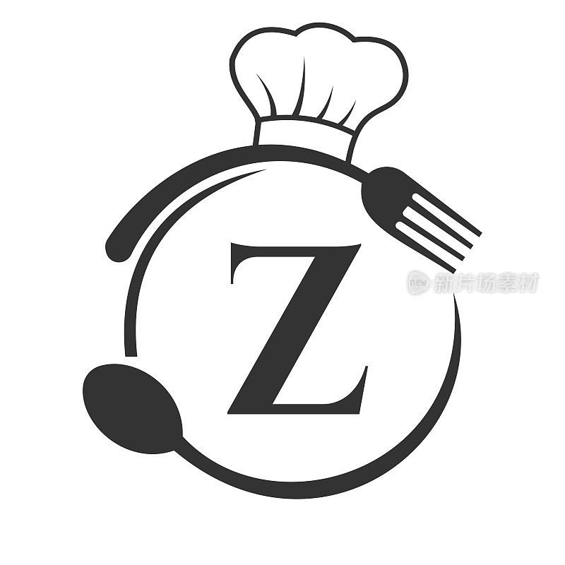 餐厅标志，餐厅标志在字母z厨师帽子，勺子和叉子餐厅符号向量模板