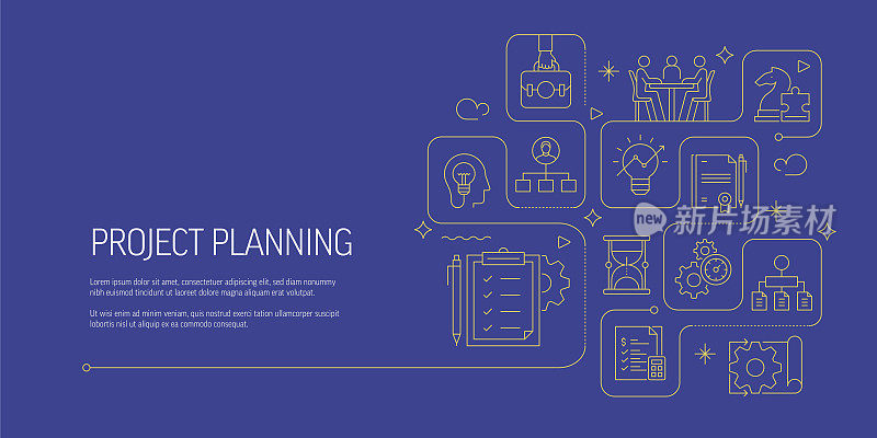 项目规划相关矢量横幅设计概念，现代线条风格与图标