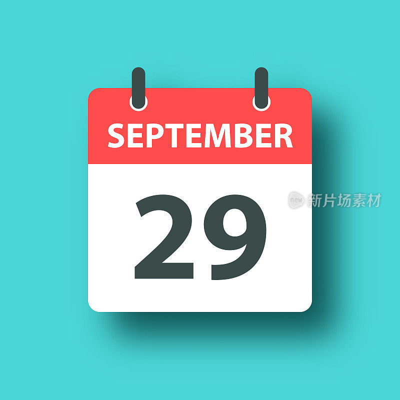 9月29日-日常日历图标在蓝色绿色的背景与阴影