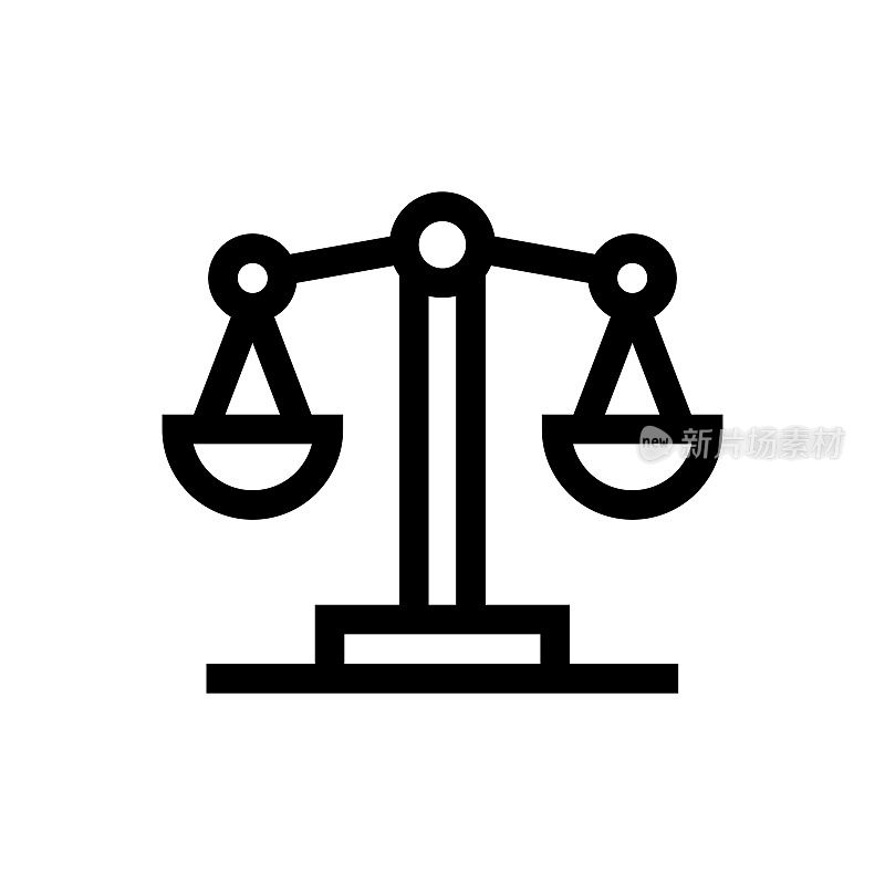 正义线图标，设计，像素完美，可编辑的笔画。法律的平衡。