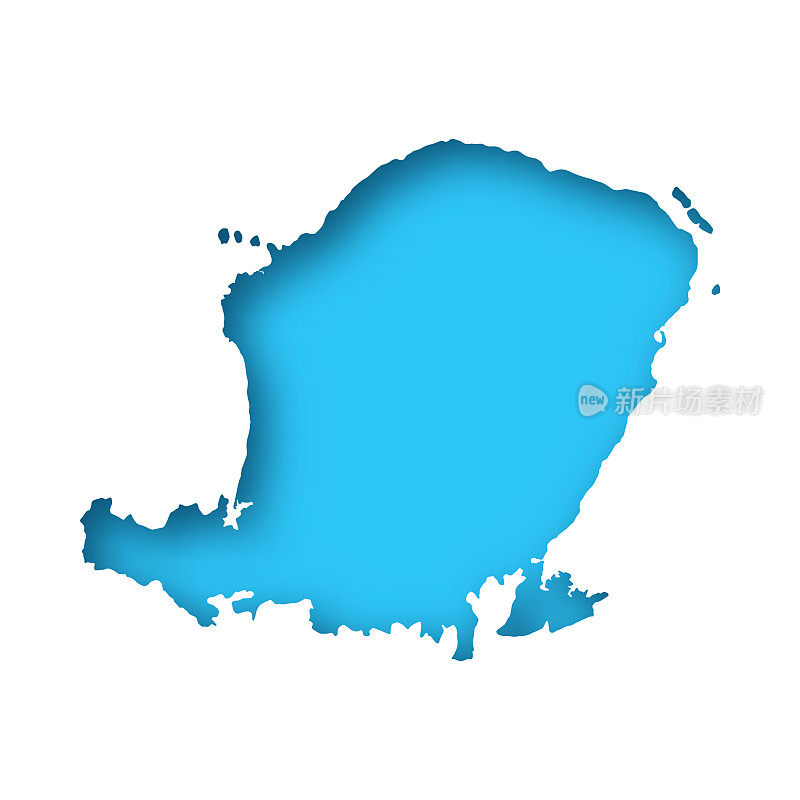 龙目岛地图-白纸在蓝色背景上裁剪