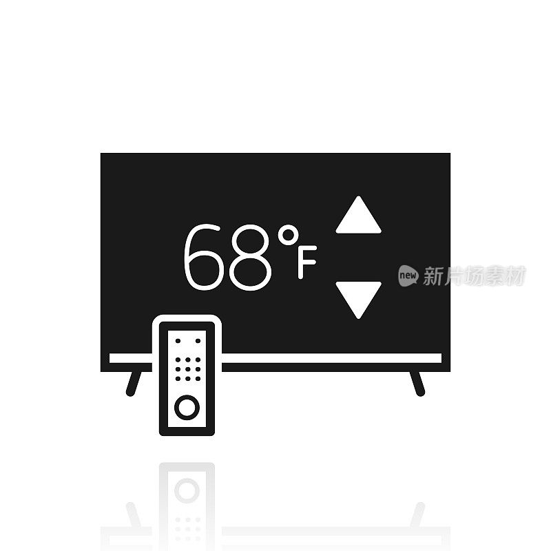 带加热控制的电视。白色背景上反射的图标