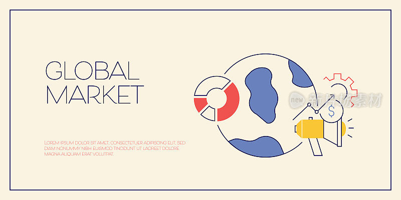 全球市场相关设计与线图标。商业，分析，市场。