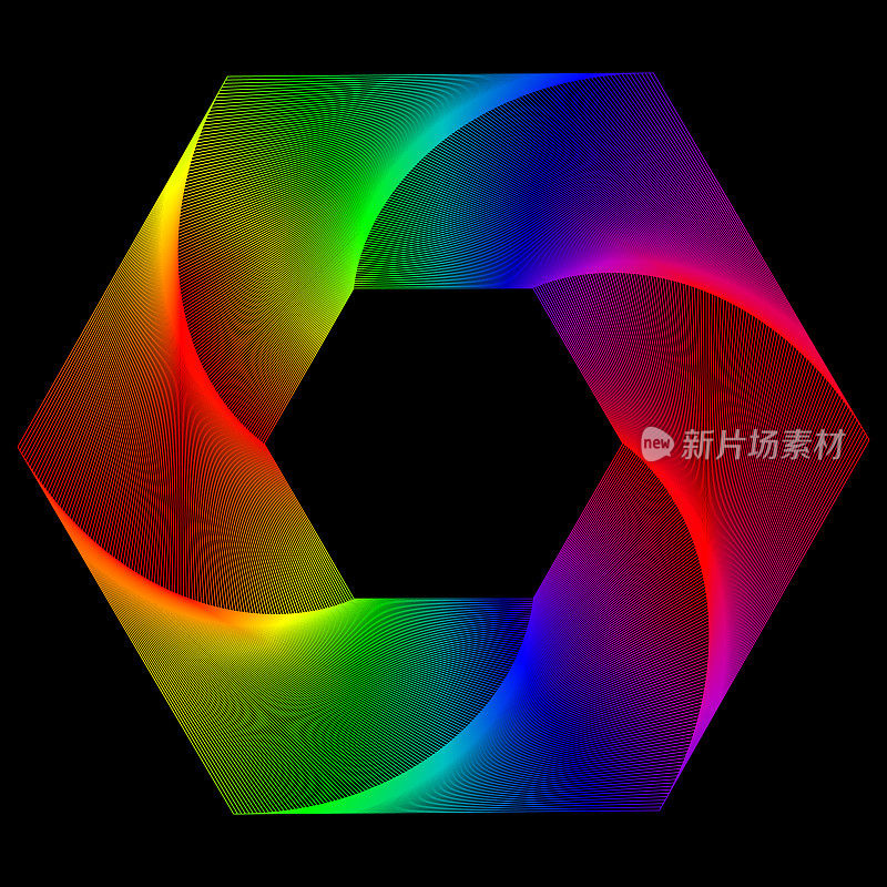 光谱颜色的旋转线形成扭曲的六边形