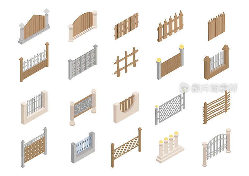 各种类型的栅栏等距矢量