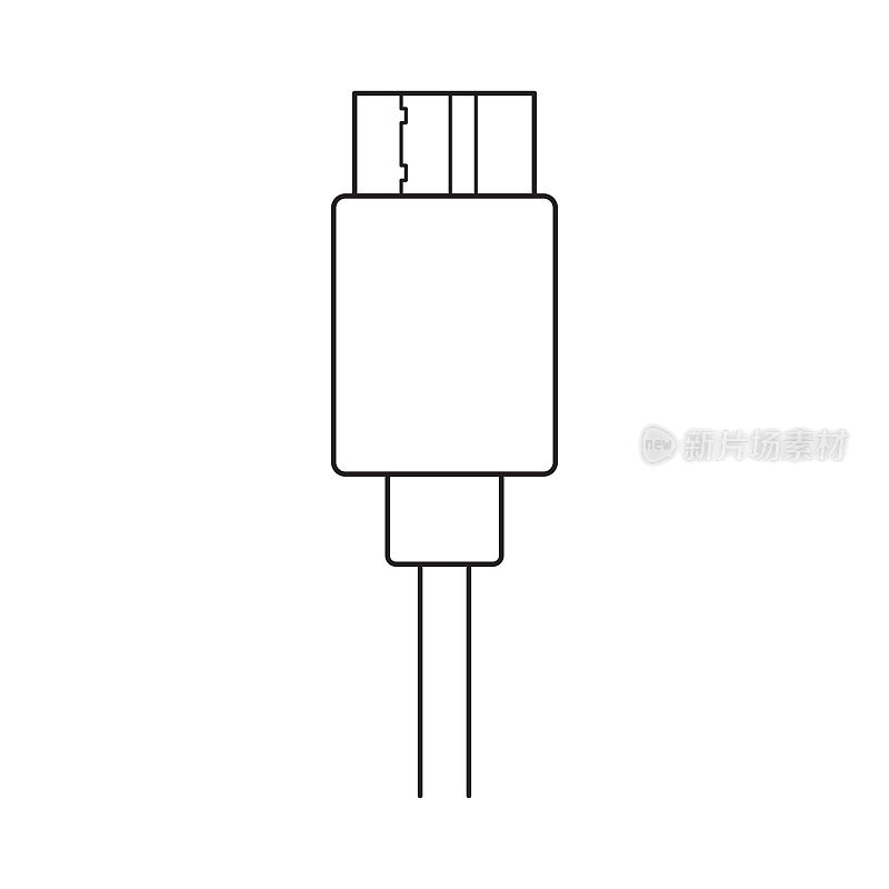 USB微B超速电缆连接器-矢量图标。画插图。白底隔离