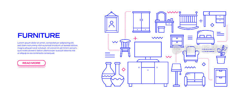 家具相关的线条风格横幅设计网页，标题，小册子，年度报告和书籍封面