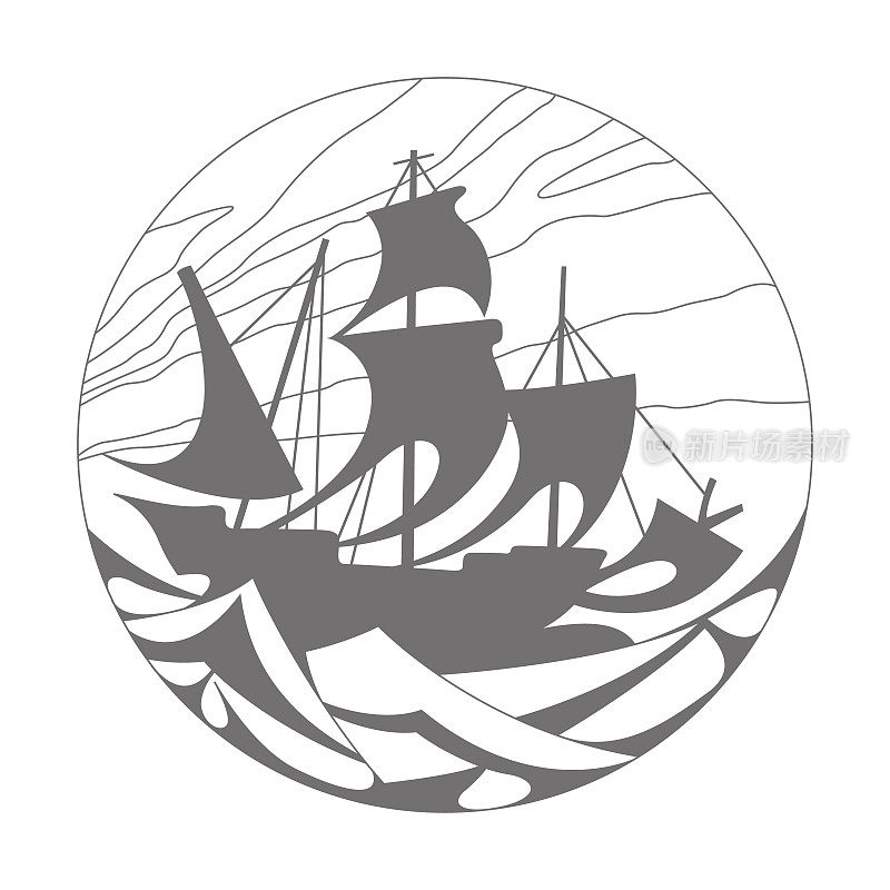 海上帆船(中国剪纸图案)