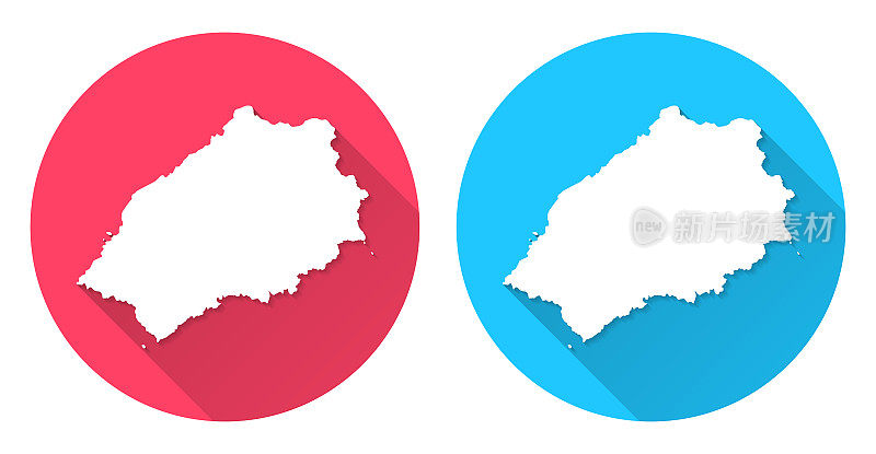 圣赫勒拿岛地图。圆形图标与长阴影在红色或蓝色的背景