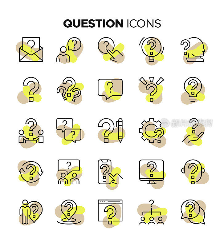 彩色问题图标集-问号，Q和A，问，问题，选择，搜索，标志