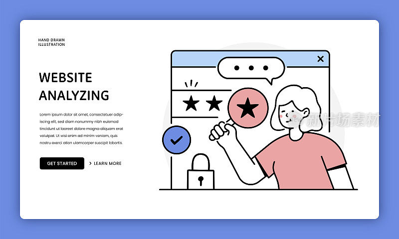 网站分析、网站开发、评级服务等网页模板平面插画