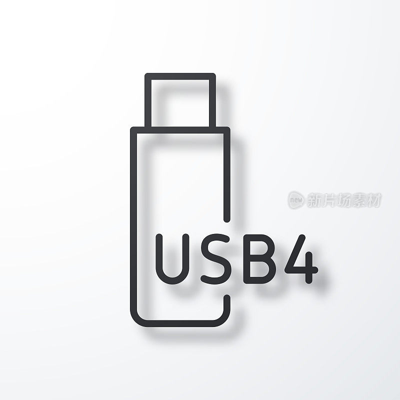 usb闪存盘。线图标与阴影在白色背景