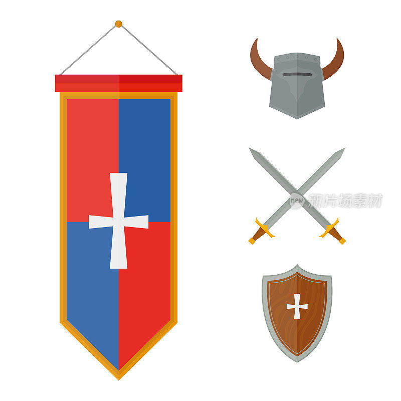 骑士符号中世纪武器纹章骑士元素中世纪王国齿轮骑士矢量插图