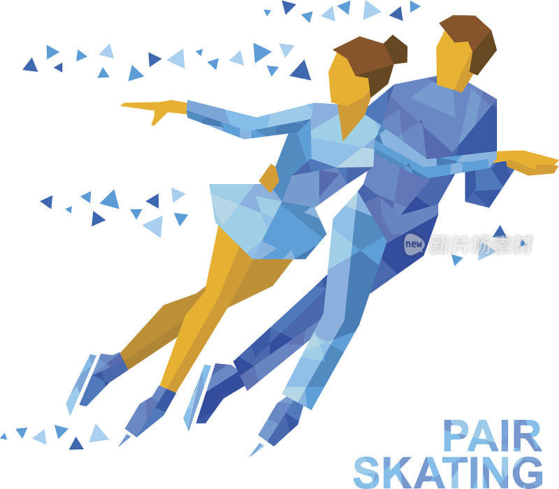 冬季运动:双人花样滑冰。男人和女人在冰上
