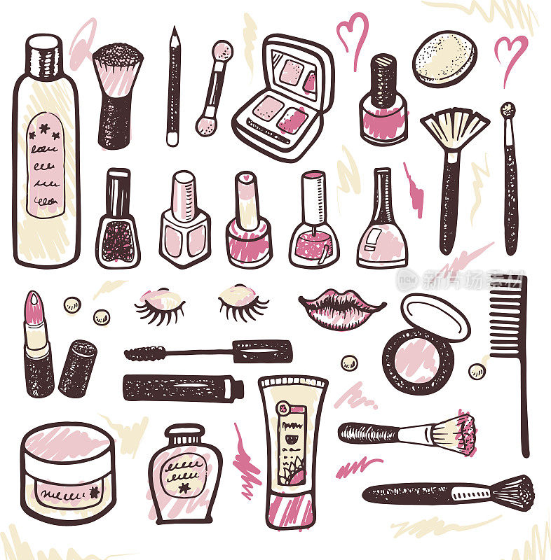 手绘化妆品系列插图