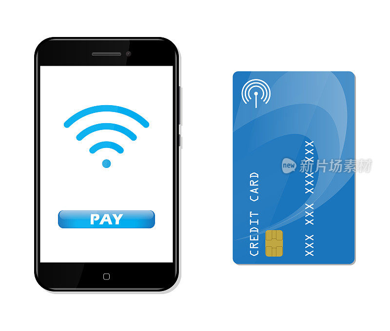 无线移动支付。无线移动支付。带信用卡的智能手机。非接触式支付