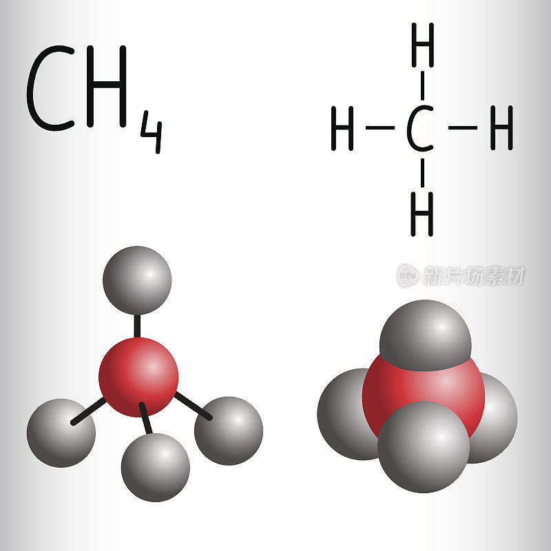 甲烷CH4的化学式和分子模型